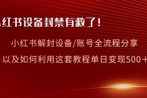 (8441期)小红书设备及账号解封全流程分享,亲测有效,以及如何利用教程变现