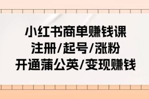 (11130期)小红书商单赚钱课:注册/起号/涨粉/开通蒲公英/变现赚钱(25节课)