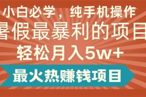 (11583期)小白必学,纯手机操作,暑假最暴利的项目轻松月入5w+最火热赚钱项目