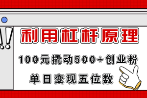 (11859期)利用杠杆100元撬动500+创业粉,单日变现5位数