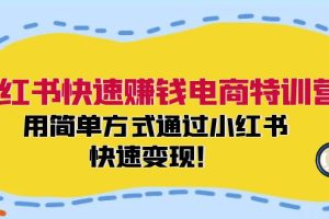 (12133期)小红书快速赚钱电商特训营:用简单方式通过小红书快速变现!