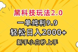 (13099期)黑科技玩法2.0,一单9.9,轻松日入2000+,新手小白秒上手