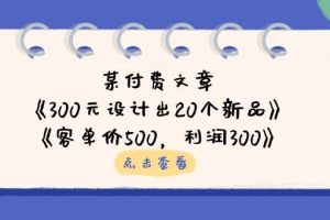 (14209期)某付费文章:《300元设计出20个新品》+《客单价500,利润300》