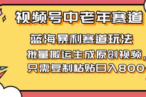 (14314期)2025视频号中老年短视频蓝海暴利风口!复制粘贴搬运视频单日赚800+,无…