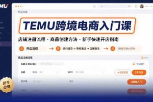 (15682期)TEMU跨境电商入门课,店铺注册流程,商品创建方法,新手快速开店指南