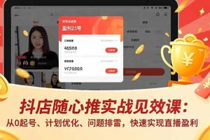 (16726期)抖店随心推实战见效课:从0起号、计划优化、问题排雷,快速实现直播盈利